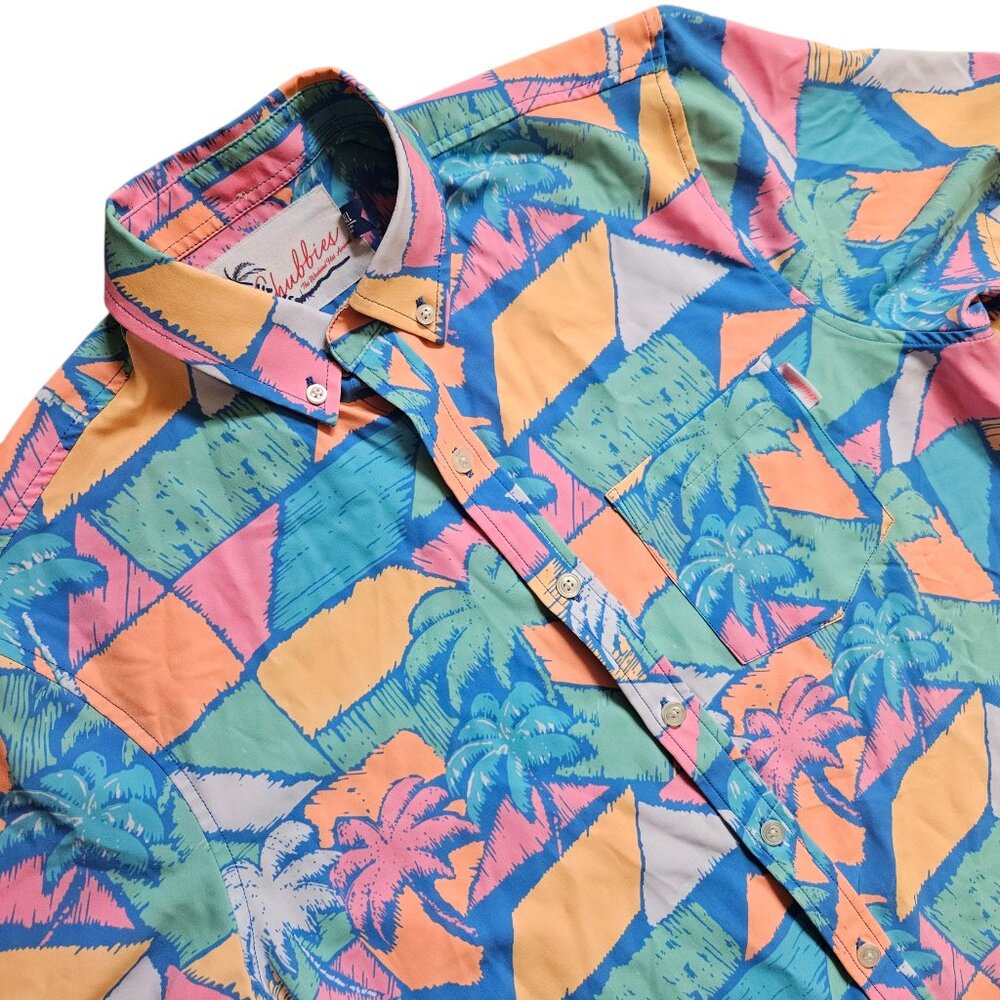 Chubbies Men's Hawaiian Button Down Shirt Sz Small Short Sleeve Palm Trees Light